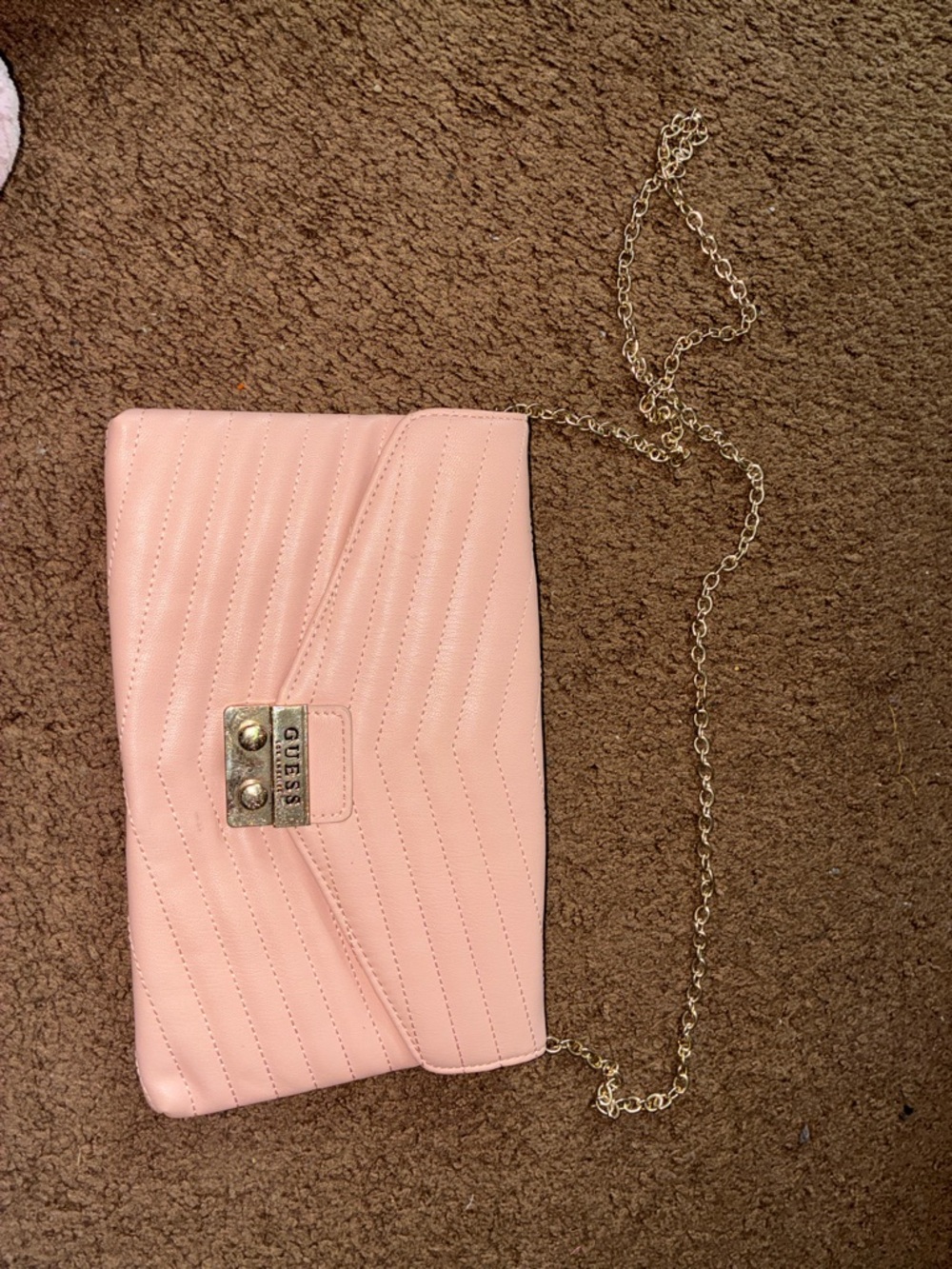 GUESS Light Pink Quilted Chain Wristlet Clutch